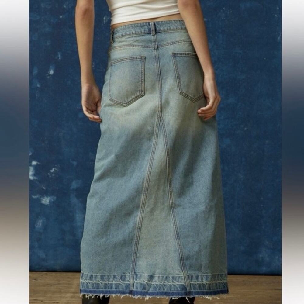 BDG Denim Maxi Skirt Blue Raw Hem Small Urban Outfitters Cotton - Picture 3 of 12